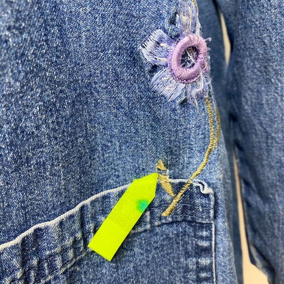 Vtg Agapo Chore Jacket Blouse Top Large Petite Denim Floral Embroidery Country - Picture 10 of 11